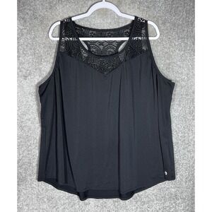 Livi Active Tank Top Womens Size 26/28 Black‎ Stretch Crochet Detail Scoop Neck